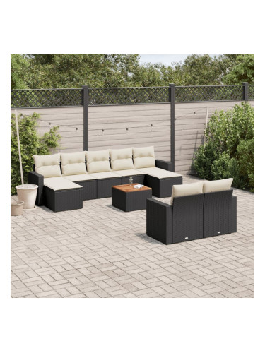 Sonata H Градински комплект диван с възглавници 10 части черен полиратан