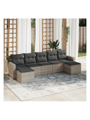 Sonata H Градински комплект с възглавници, 7 части, светлосив полиратан