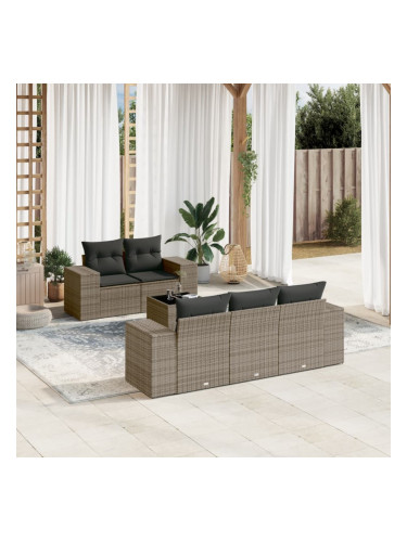 Sonata H Градински диван с възглавници, 6 части, полиратан, сив