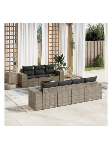 Sonata H Градински комплект диван с възглавници 8 части сив полиратан