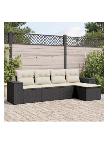 Sonata H Градински комплект с възглавници, 5 части, черен полиратан