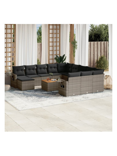 Sonata H Градински комплект диван с възглавници 13 части сив полиратан