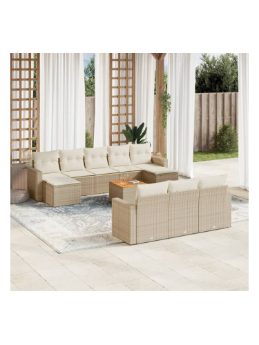 Sonata H Градински диван с възглавници, 11 части, бежов полиратан