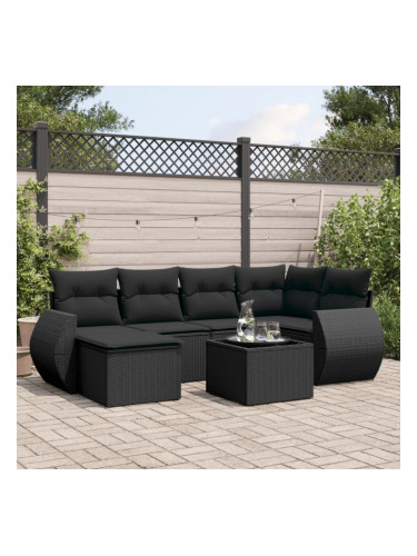Sonata H Градински комплект диван с възглавници 7 части черен полиратан