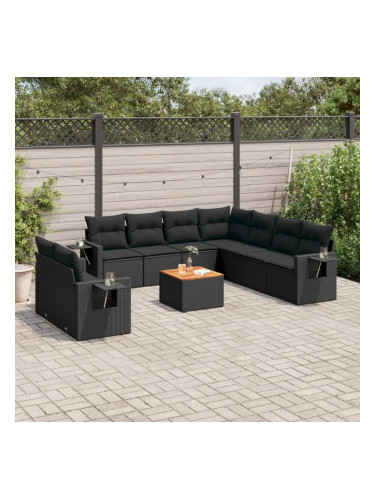 Sonata H Градински комплект диван с възглавници 10 части черен полиратан