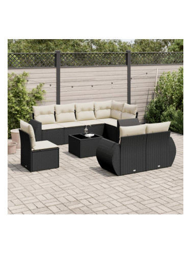 Sonata H Градински комплект диван с възглавници 9 части черен полиратан