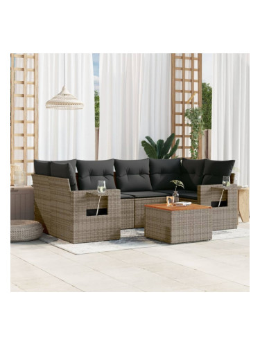 Sonata H Градински диван с възглавници, 7 части, полиратан, сив