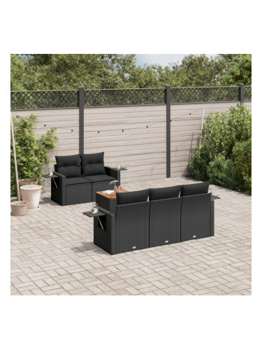 Sonata H Градински диван с възглавници, 6 части, черен, полиратан