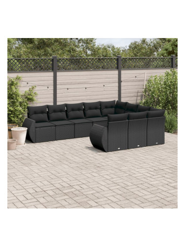 Sonata H Градински комплект диван с възглавници 10 части черен полиратан