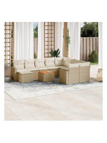 Sonata H Градински диван с възглавници, 11 части, бежов полиратан