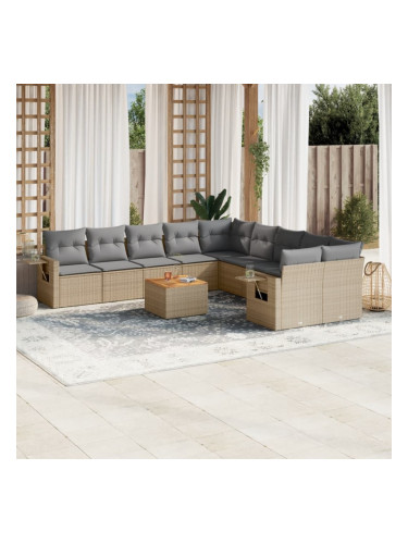Sonata H Градински диван с възглавници, 11 части, бежов полиратан