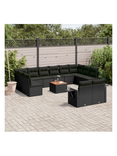 Sonata H Градински диван с възглавници, 13 части, черен, полиратан