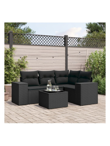 Sonata H Градински комплект с възглавници, 5 части, черен полиратан