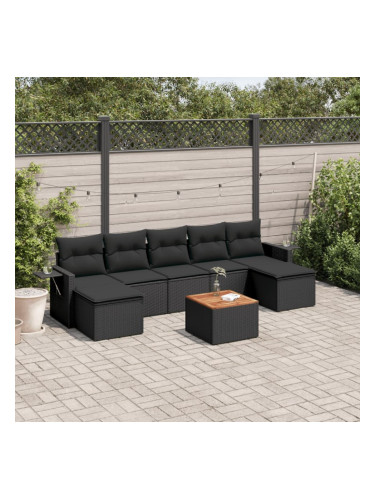 Sonata H Градински комплект диван с възглавници 8 части черен полиратан