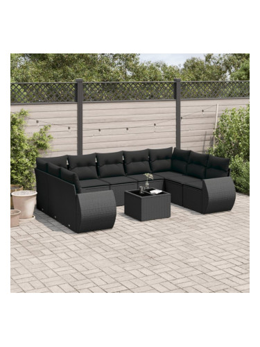 Sonata H Градински комплект диван с възглавници 10 части черен полиратан