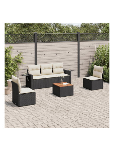 Sonata H Градински диван с възглавници, 6 части, черен, полиратан