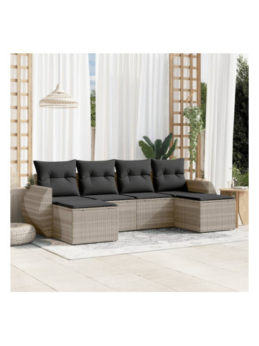 Sonata H Градински комплект с възглавници, 6 части, светлосив полиратан