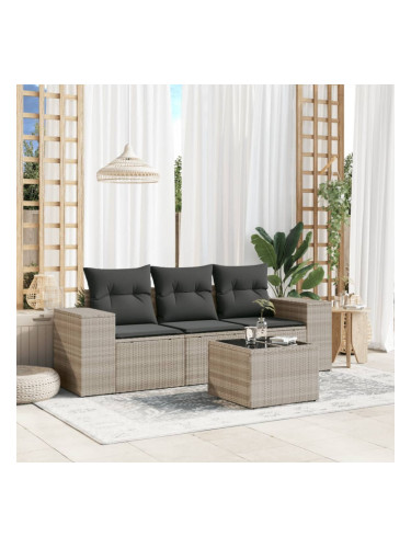 Sonata H Градински комплект с възглавници, 4 части, светлосив полиратан