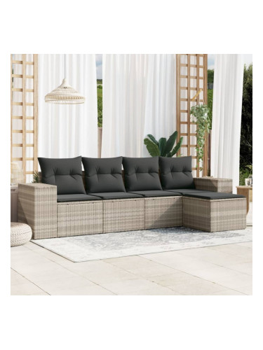 Sonata H Градински комплект с възглавници, 5 части, светлосив полиратан