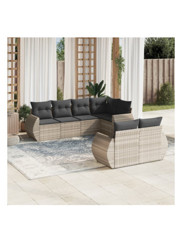 Sonata H Градински комплект с възглавници, 7 части, светлосив полиратан