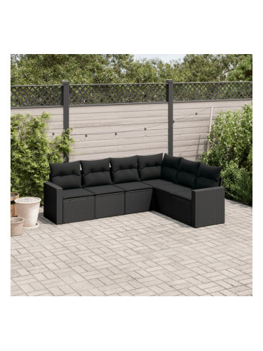 Sonata H Градински диван с възглавници, 6 части, черен, полиратан