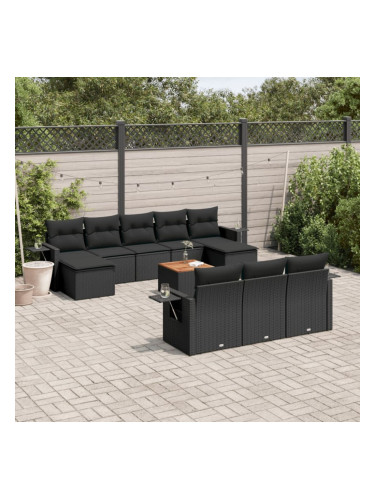 Sonata H Градински комплект диван с възглавници 11 части черен полиратан