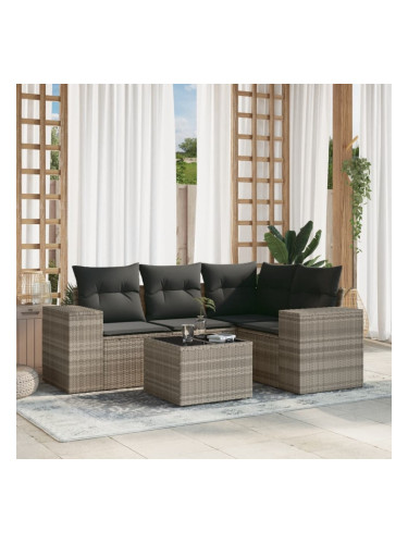 Sonata H Градински комплект с възглавници, 5 части, светлосив полиратан