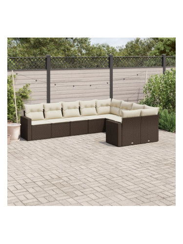 Sonata H Градински комплект диван с възглавници 9 части кафяв полиратан