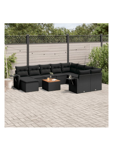 Sonata H Градински комплект диван с възглавници 11 части черен полиратан