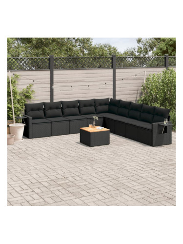 Sonata H Градински комплект диван с възглавници 10 части черен полиратан