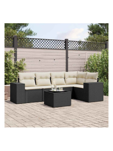 Sonata H Градински диван с възглавници, 6 части, черен, полиратан