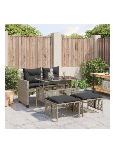 Sonata H Градински диван с възглавници 4части светлосив полиратан стъкло