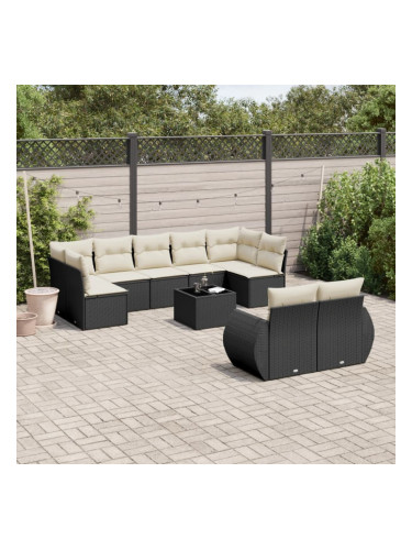 Sonata H Градински комплект диван с възглавници 10 части черен полиратан