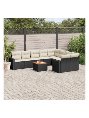 Sonata H Градински комплект диван с възглавници 10 части черен полиратан