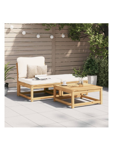 Sonata H Градински лаундж комплект с възглавници, 3 части, акация масив