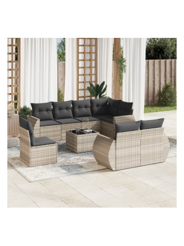 Sonata H Градински комплект с възглавници, 9 части, светлосив полиратан