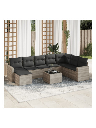 Sonata H Градински комплект с възглавници, 9 части, светлосив полиратан