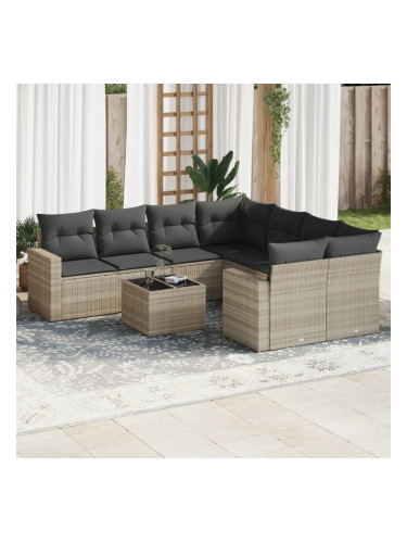 Sonata H Градински комплект с възглавници, 9 части, светлосив полиратан