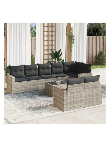 Sonata H Градински комплект с възглавници, 9 части, светлосив полиратан