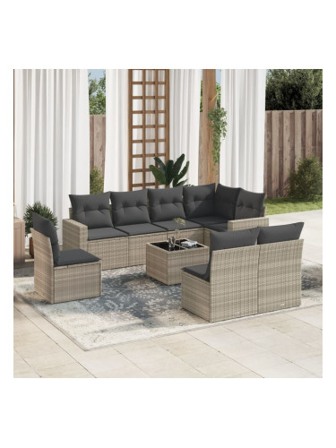 Sonata H Градински комплект с възглавници, 9 части, светлосив полиратан