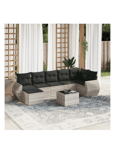 Sonata H Градински комплект с възглавници, 8 части, светлосив полиратан