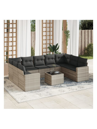 Sonata H Градински комплект с възглавници, 10 части, светлосив полиратан