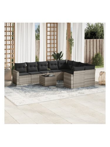 Sonata H Градински комплект с възглавници, 10 части, светлосив полиратан