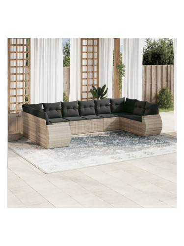 Sonata H Градински комплект с възглавници, 10 части, светлосив полиратан