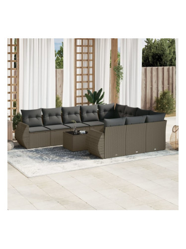 Sonata H Градински комплект с възглавници, 11 части, светлосив полиратан