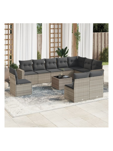 Sonata H Градински комплект с възглавници, 11 части, светлосив полиратан