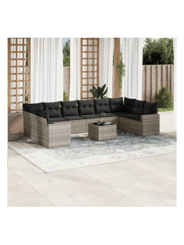 Sonata H Градински комплект с възглавници, 11 части, светлосив полиратан