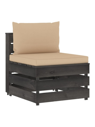 Sonata H Секционен среден диван с възглавници, сиво импрегнирано дърво