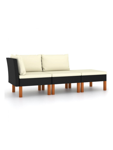 Sonata H Градински лаундж комплект, 3 части, полиратан и евкалипт масив