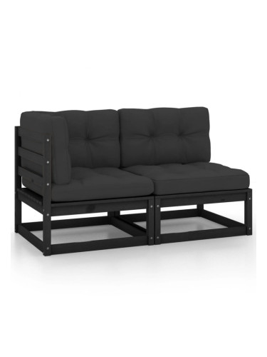 Sonata H Градински комплект от 2 части, с възглавници, черен, бор масив